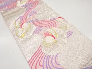 流水に鴛鴦模様織り出し 袋帯